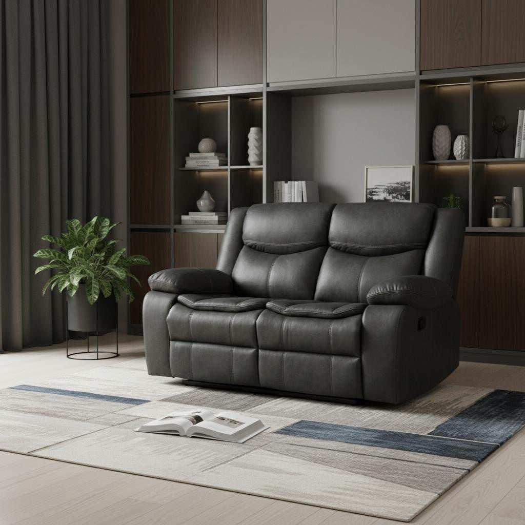 The Hartley – Gray Faux Leather Manual Reclining Loveseat