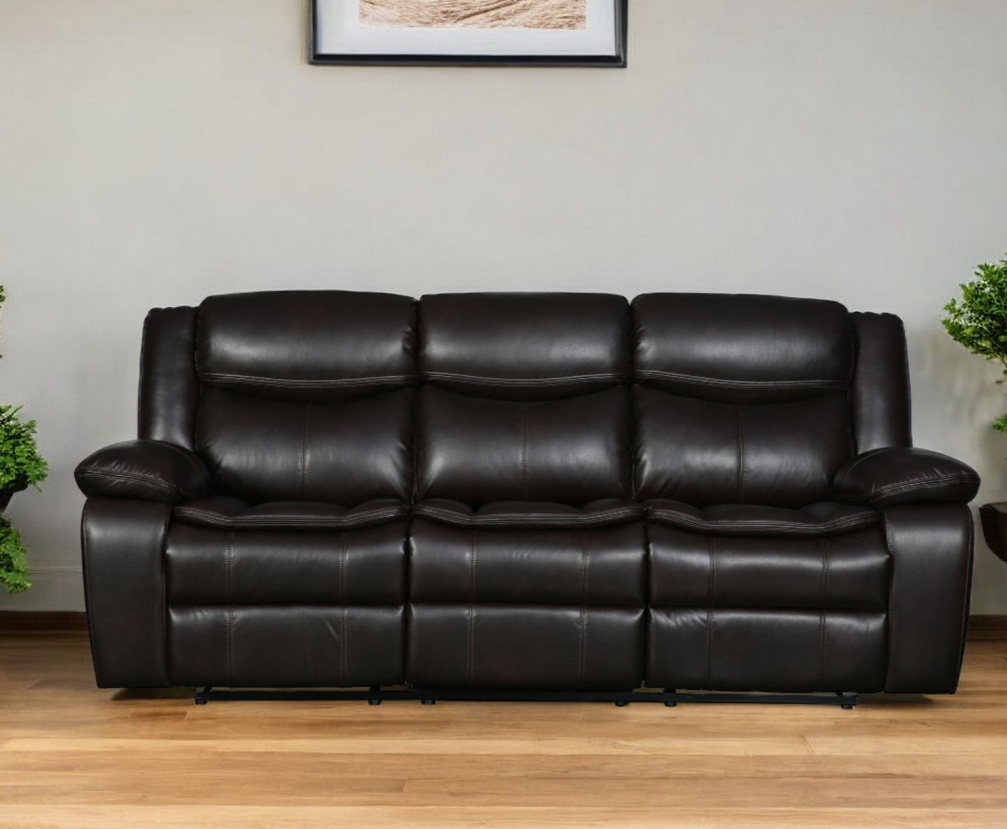 Barnett Reclining Sofa – Brown Faux Leather