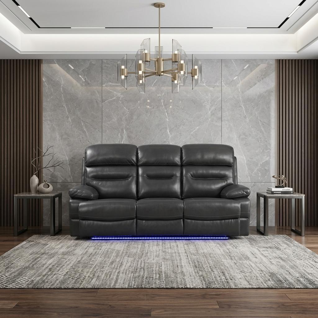 The Voltaris – Gray Faux Leather USB Power Sofa