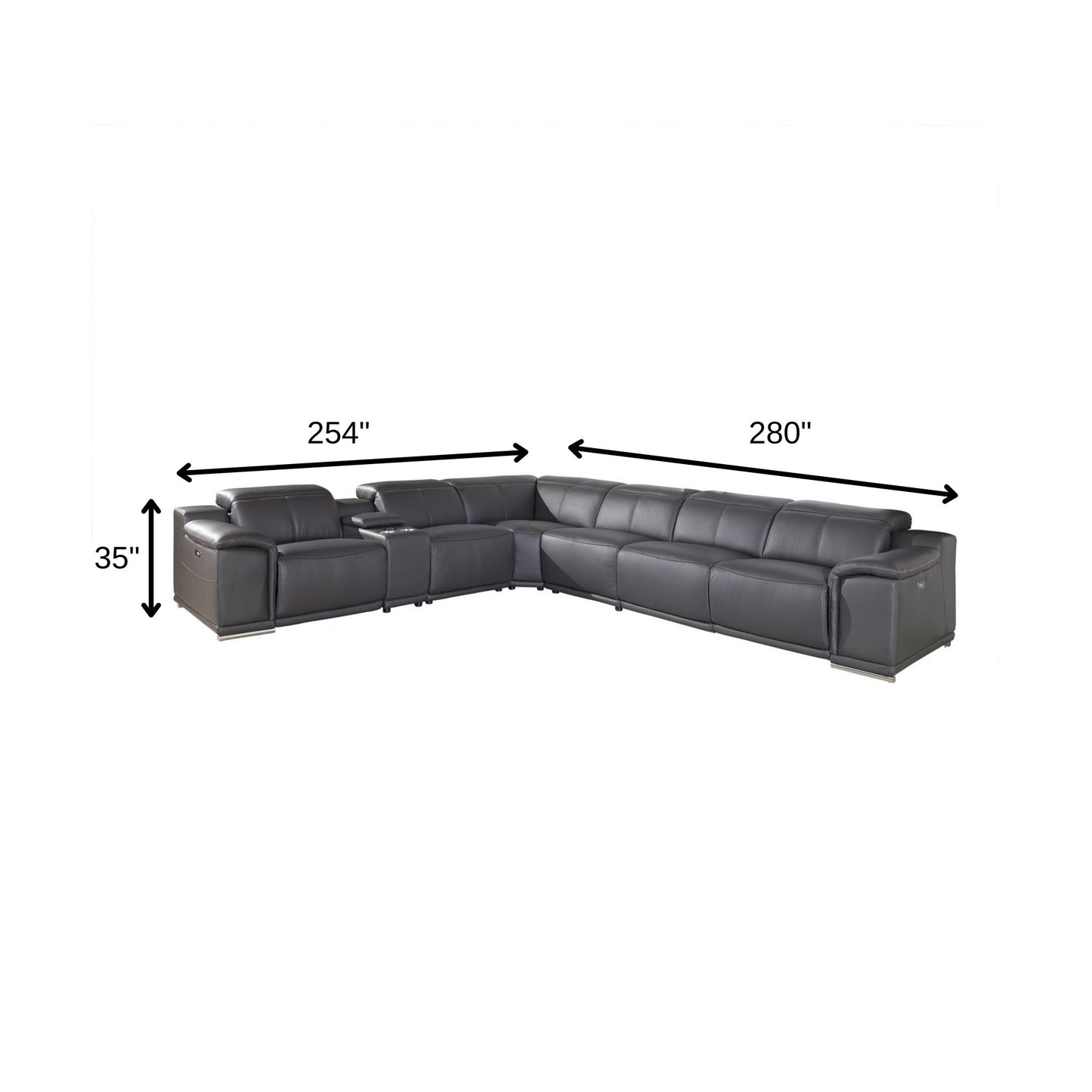 The Bellmore – Gray Italian Leather Power Reclining U-Shaped Seven Piece Sectional with Console