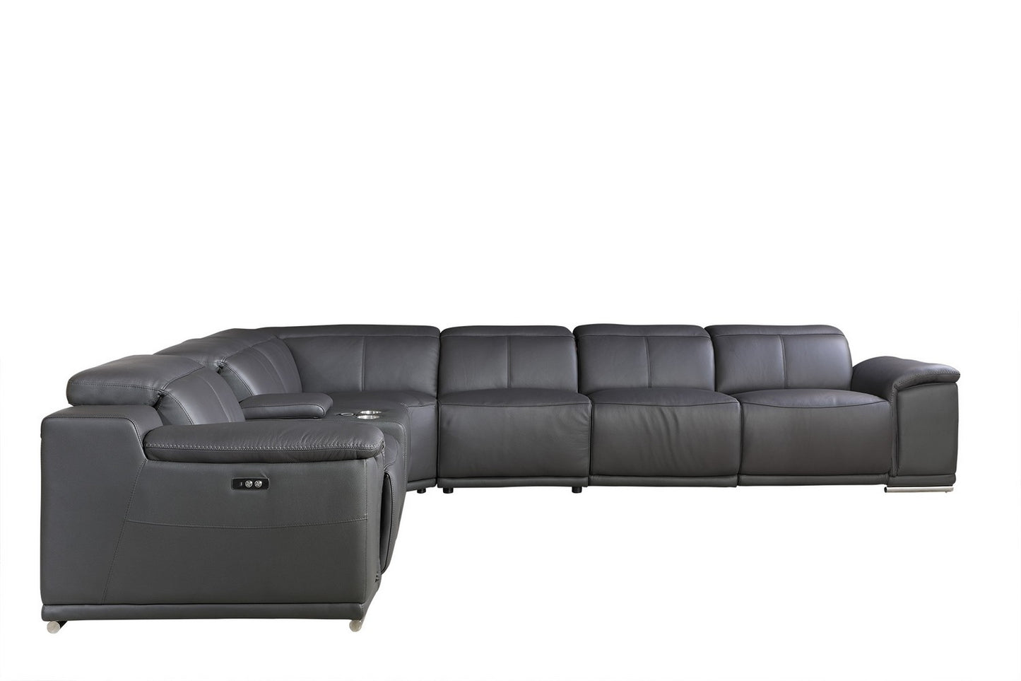 The Bellmore – Gray Italian Leather Power Reclining U-Shaped Seven Piece Sectional with Console