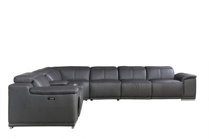 The Bellmore – Gray Italian Leather Power Reclining U-Shaped Seven Piece Sectional with Console