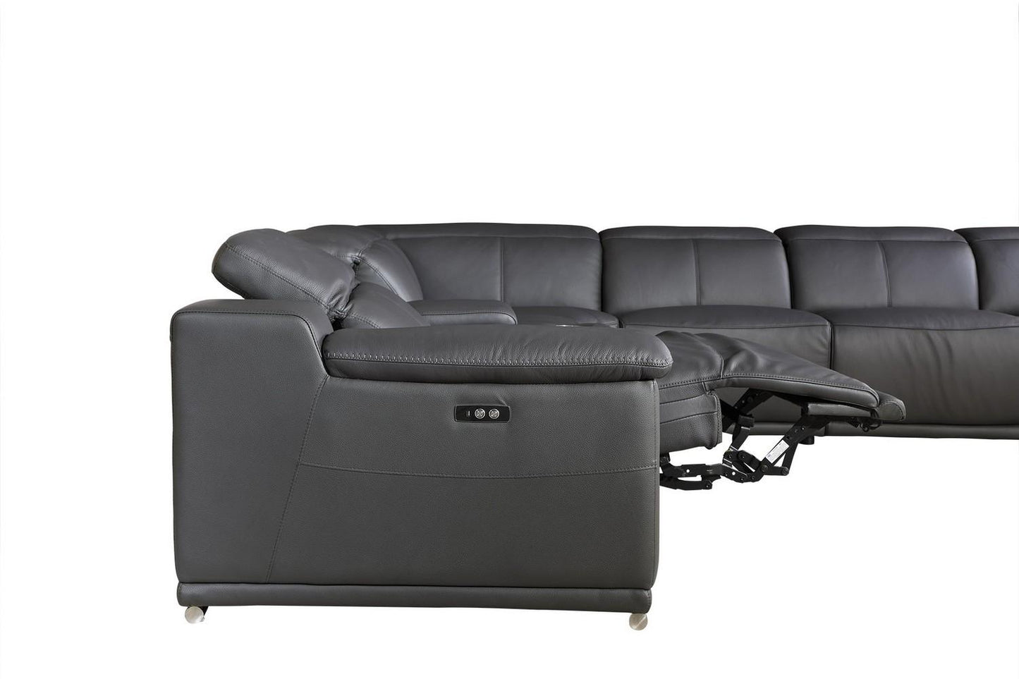 The Bellmore – Gray Italian Leather Power Reclining U-Shaped Seven Piece Sectional with Console