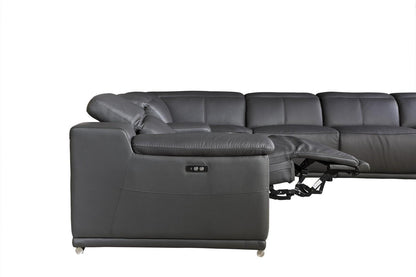 The Bellmore – Gray Italian Leather Power Reclining U-Shaped Seven Piece Sectional with Console