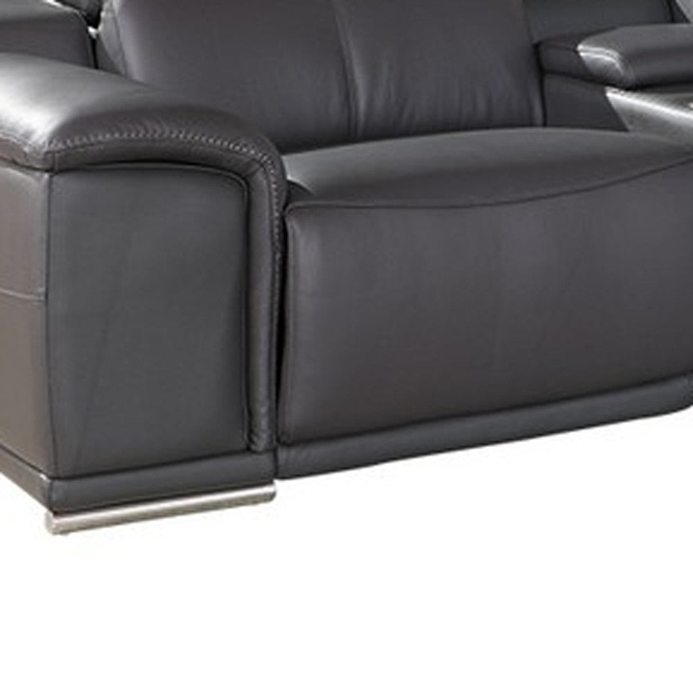 The Bellmore – Gray Italian Leather Power Reclining U-Shaped Seven Piece Sectional with Console