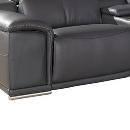The Bellmore – Gray Italian Leather Power Reclining U-Shaped Seven Piece Sectional with Console
