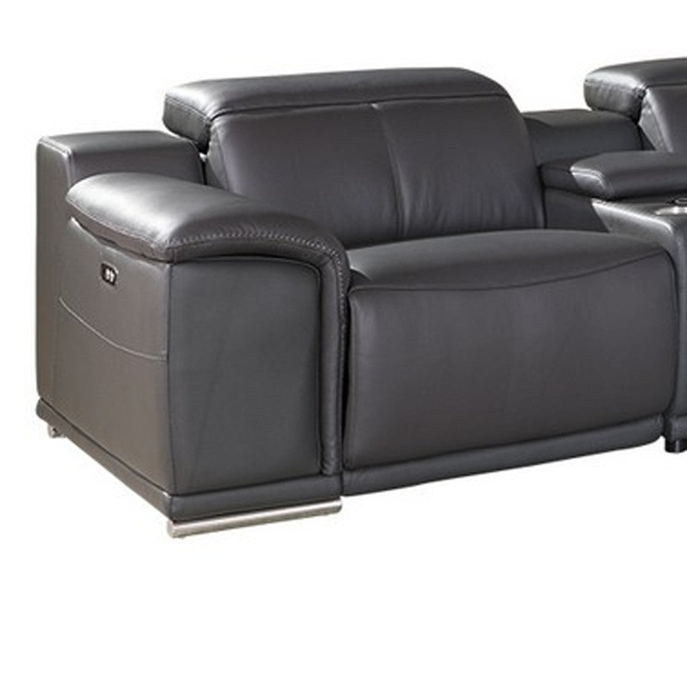 The Bellmore – Gray Italian Leather Power Reclining U-Shaped Seven Piece Sectional with Console