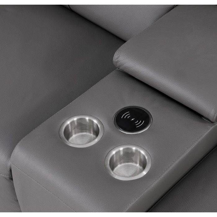 The Serrano – Dark Gray Genuine Leather Dual Power Reclining Console Loveseat