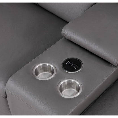 The Serrano – Dark Gray Genuine Leather Dual Power Reclining Console Loveseat