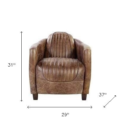 The Saluda – Brown Faux Leather Distressed Barrel Chair