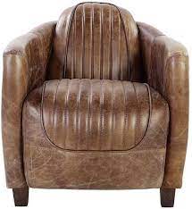 The Saluda – Brown Faux Leather Distressed Barrel Chair