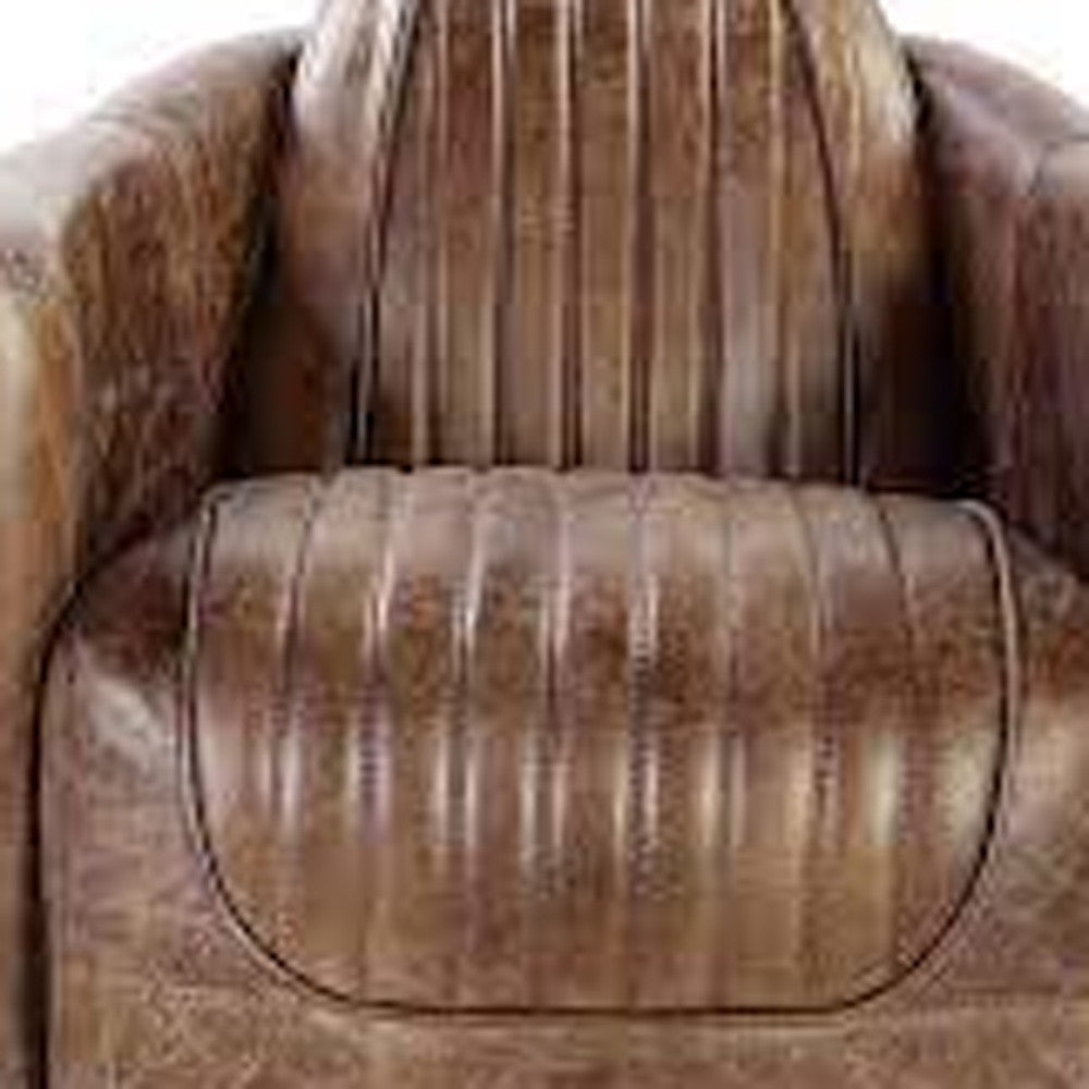 The Saluda – Brown Faux Leather Distressed Barrel Chair