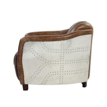 The Saluda – Brown Faux Leather Distressed Barrel Chair
