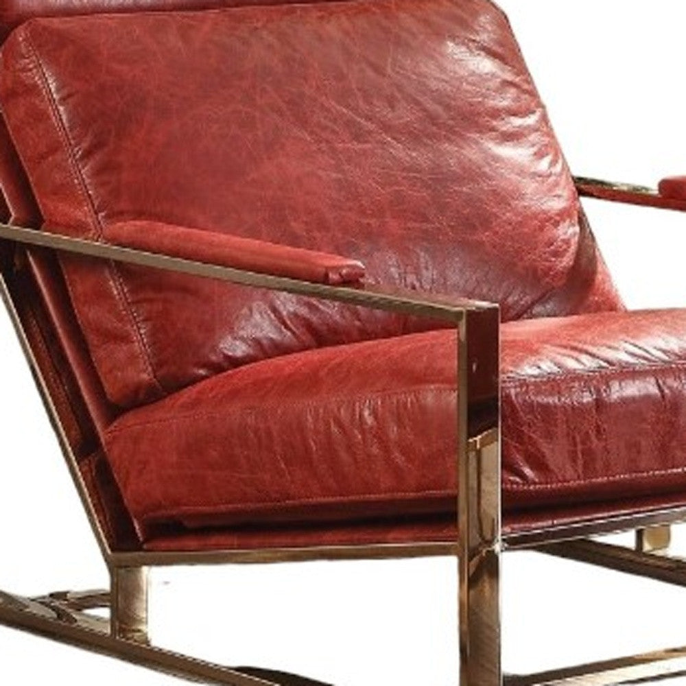 The Beaufort – Red & Gold Top Grain Leather Arm Chair