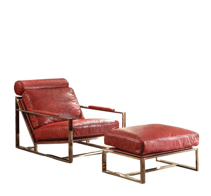 The Beaufort – Red & Gold Top Grain Leather Arm Chair