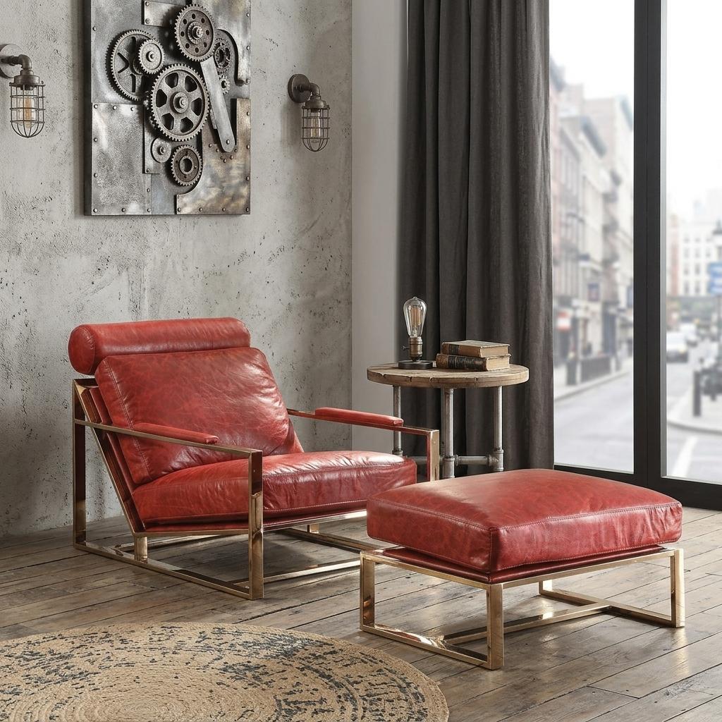 The Beaufort – Red & Gold Top Grain Leather Arm Chair