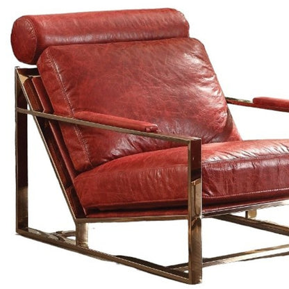 The Beaufort – Red & Gold Top Grain Leather Arm Chair