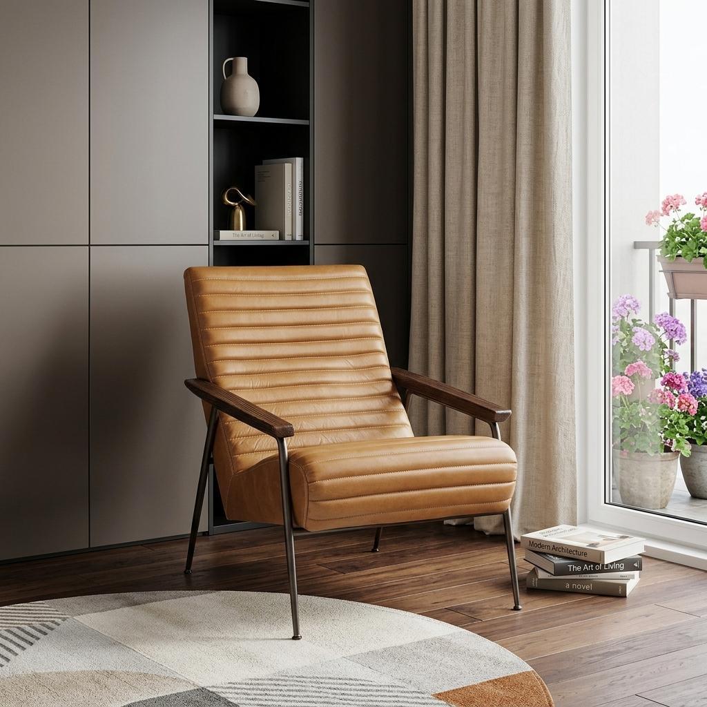 The Rowan – Tan & Black Faux Leather Tufted Lounge Chair