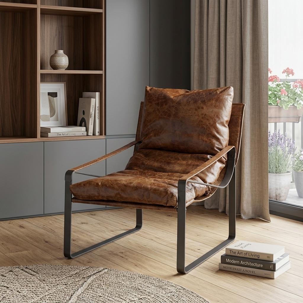 The Santee – Brown & Black Leather Distressed Lounge Chair