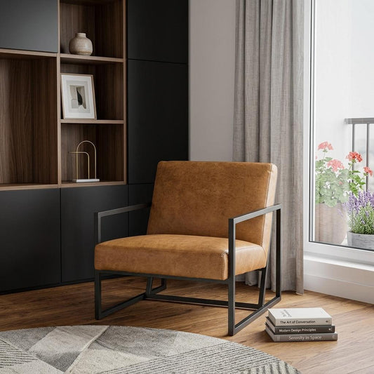 The Hartwell – Brown & Black Faux Leather Distressed Arm Chair