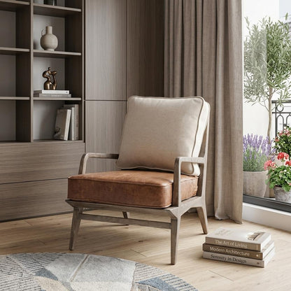 The Harleston – Beige & Brown Leather Arm Chair