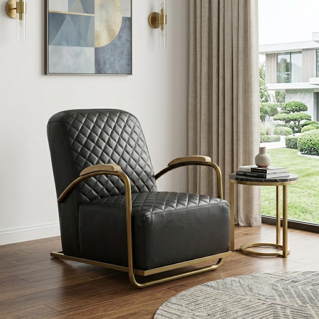 The Edisto – Black & Gold Leather Lounge Chair