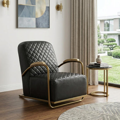 The Edisto – Black & Gold Leather Lounge Chair