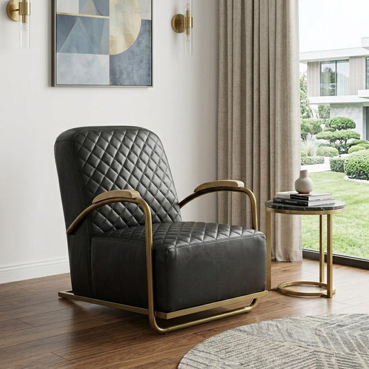 The Edisto – Black & Gold Leather Lounge Chair