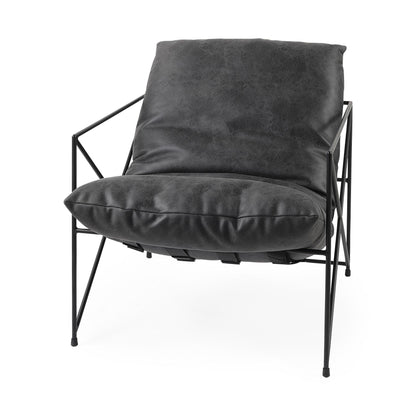 The Cal – Black Faux Leather Distressed Wingback Chair