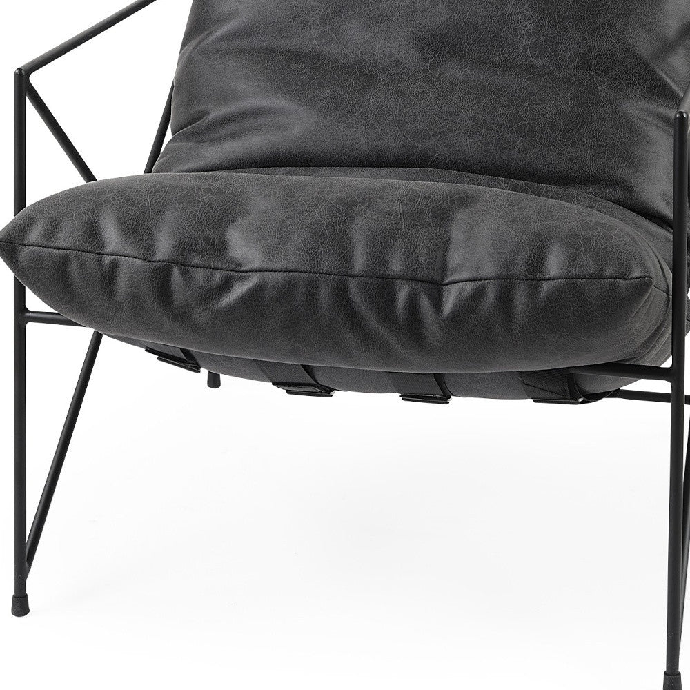 The Cal – Black Faux Leather Distressed Wingback Chair