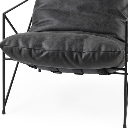 The Cal – Black Faux Leather Distressed Wingback Chair