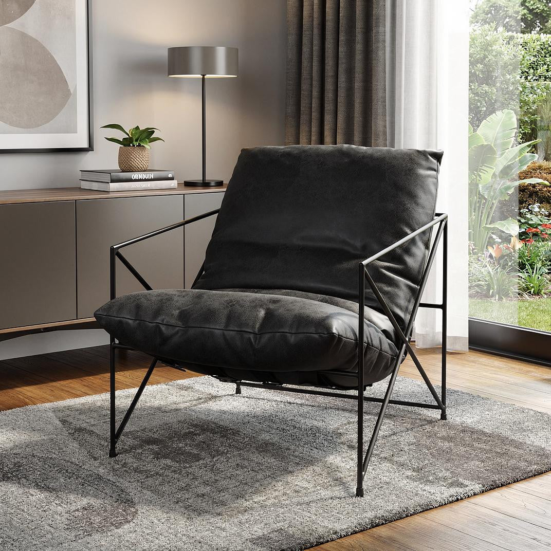 The Cal – Black Faux Leather Distressed Wingback Chair