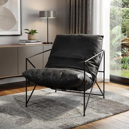 The Cal – Black Faux Leather Distressed Wingback Chair