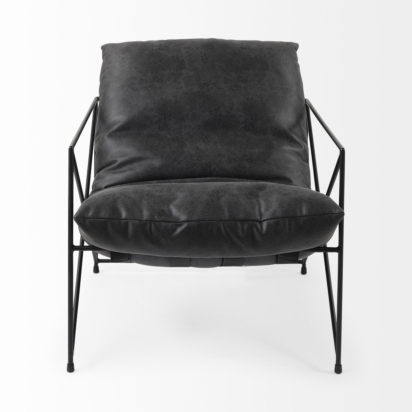 The Cal – Black Faux Leather Distressed Wingback Chair