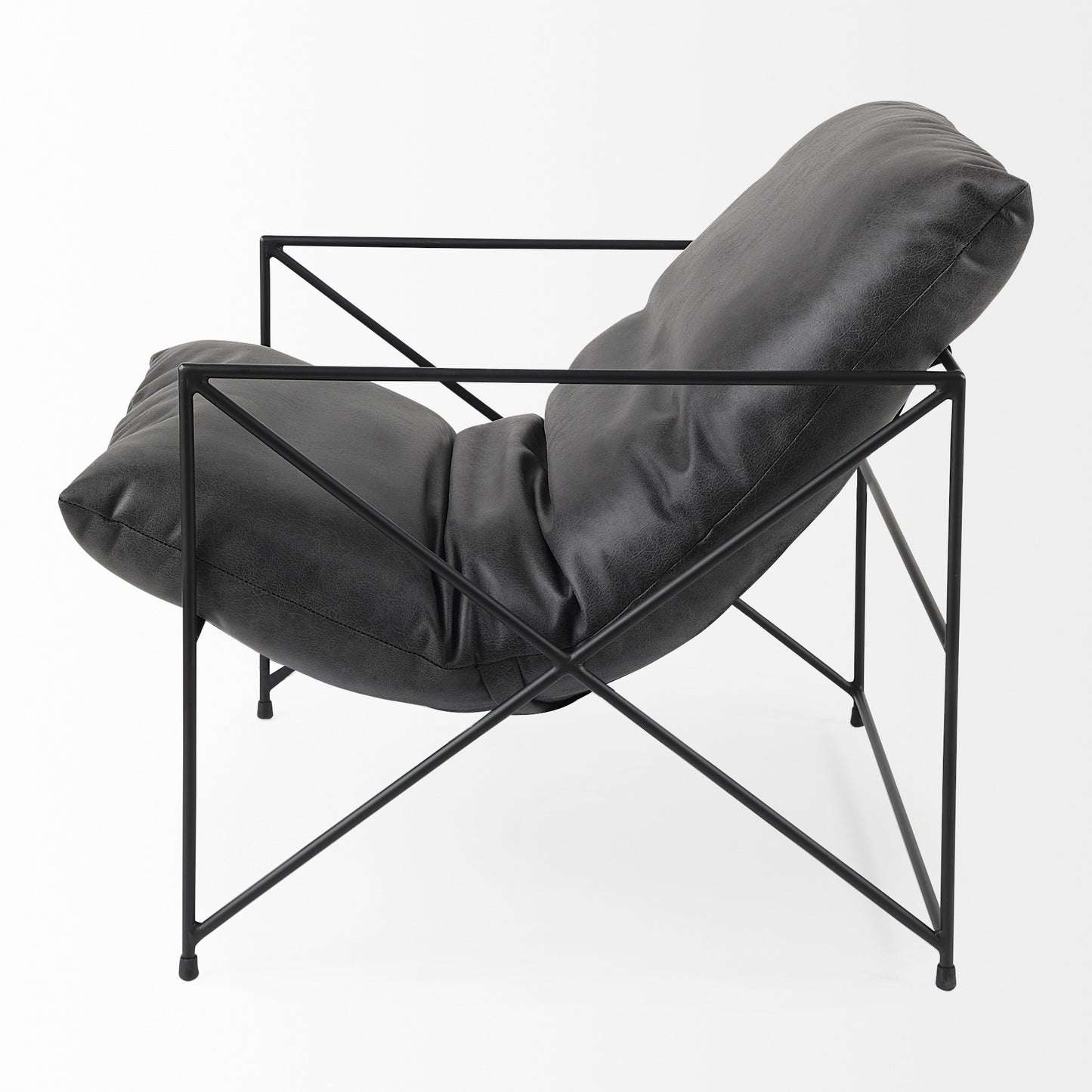 The Cal – Black Faux Leather Distressed Wingback Chair