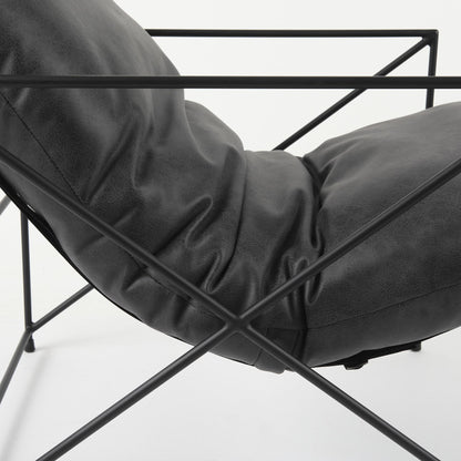 The Cal – Black Faux Leather Distressed Wingback Chair