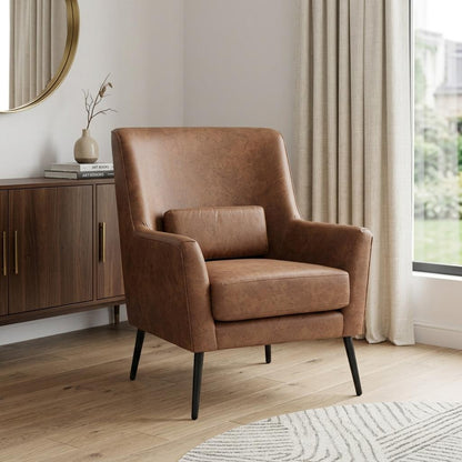 The Britton – Brown & Black Faux Leather Accent Chair with Toss Pillow