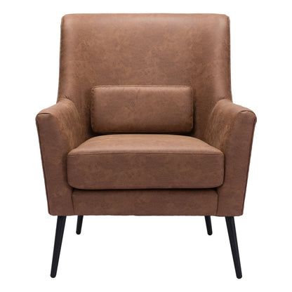 The Britton – Brown & Black Faux Leather Accent Chair with Toss Pillow