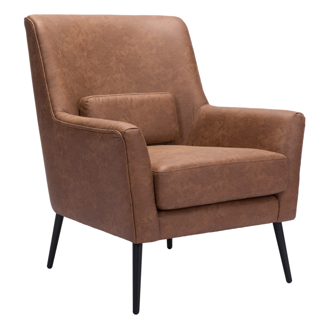 The Britton – Brown & Black Faux Leather Accent Chair with Toss Pillow