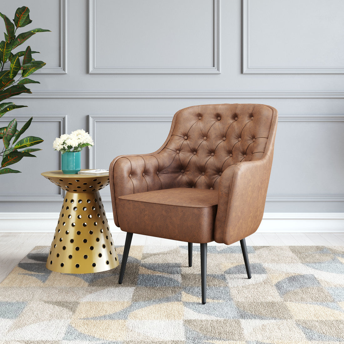 The Kensington – Brown Faux Leather Chesterfield Chair