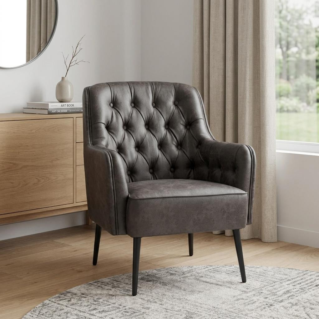 The Arden – Black Faux Leather Chesterfield Chair