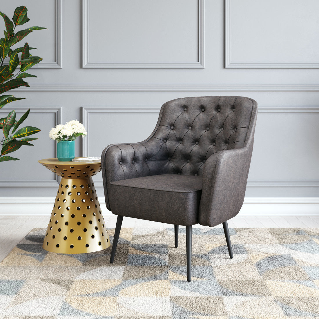 The Arden – Black Faux Leather Chesterfield Chair