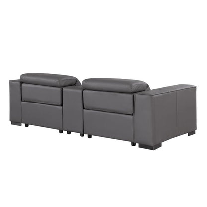 The Serrano – Dark Gray Genuine Leather Dual Power Reclining Console Loveseat
