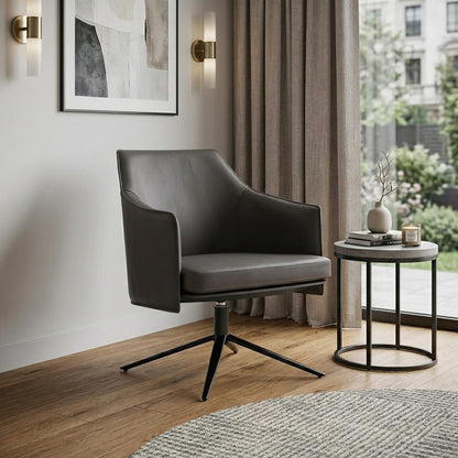 The Wescott – Gray & Black Faux Leather Swivel Lounge Chair