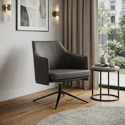 The Wescott – Gray & Black Faux Leather Swivel Lounge Chair
