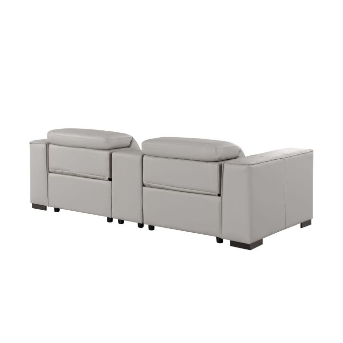 The Meridian – Light Gray Genuine Leather Dual Power Reclining Console Loveseat