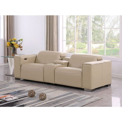 The Cortona – Beige Genuine Leather Dual Power Reclining Console Loveseat