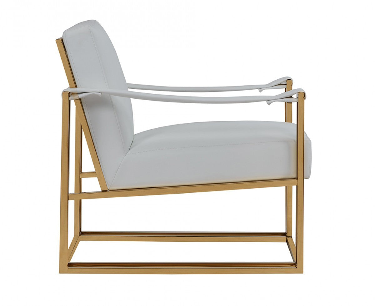 The Brantley – White & Gold Faux Leather Lounge Chair