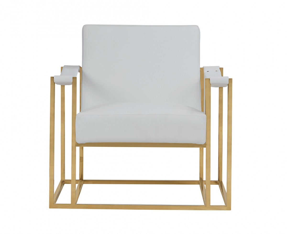 The Brantley – White & Gold Faux Leather Lounge Chair