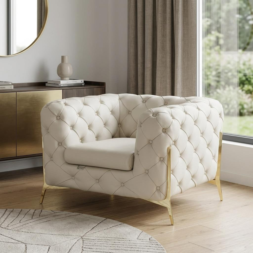 The Emily – Beige Italian Leather Accent Chair